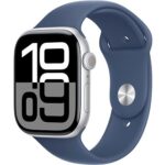 Apple Watch Series 10 46 mm Strieborný hliník s denimovým športovým remienkom – S/M